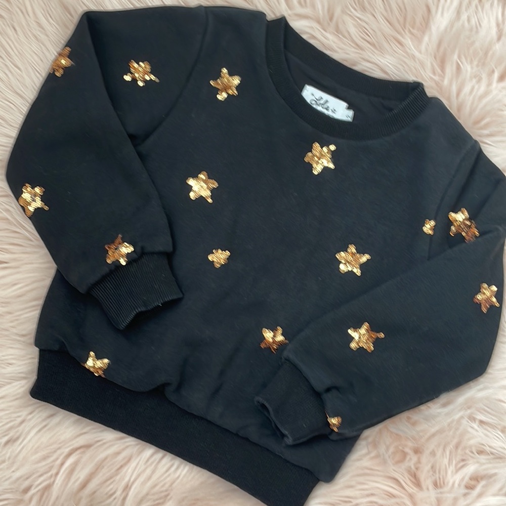 Lola and the Boys black sweatshirt with rose gold sequin stars